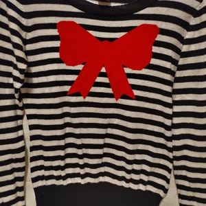 🌹 Sweater Project 🌹 Striped Black & White 🌹 Red Bow Tie 🌹 medium